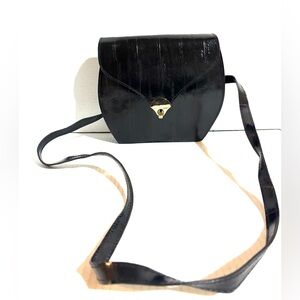 Vintage snakeskin leather Elegant Black Crossbody Bag